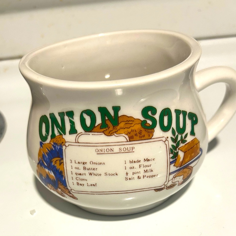 Vintage Recipe Onion Soup Mug Bowl Retro Kitchen Decor, soup lover gift idea